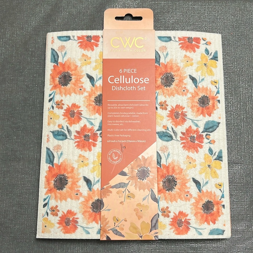 NWT Floral Cellulose Dishcloth Set (6pcs.) Swedish Dishcloth Sponge Cloth